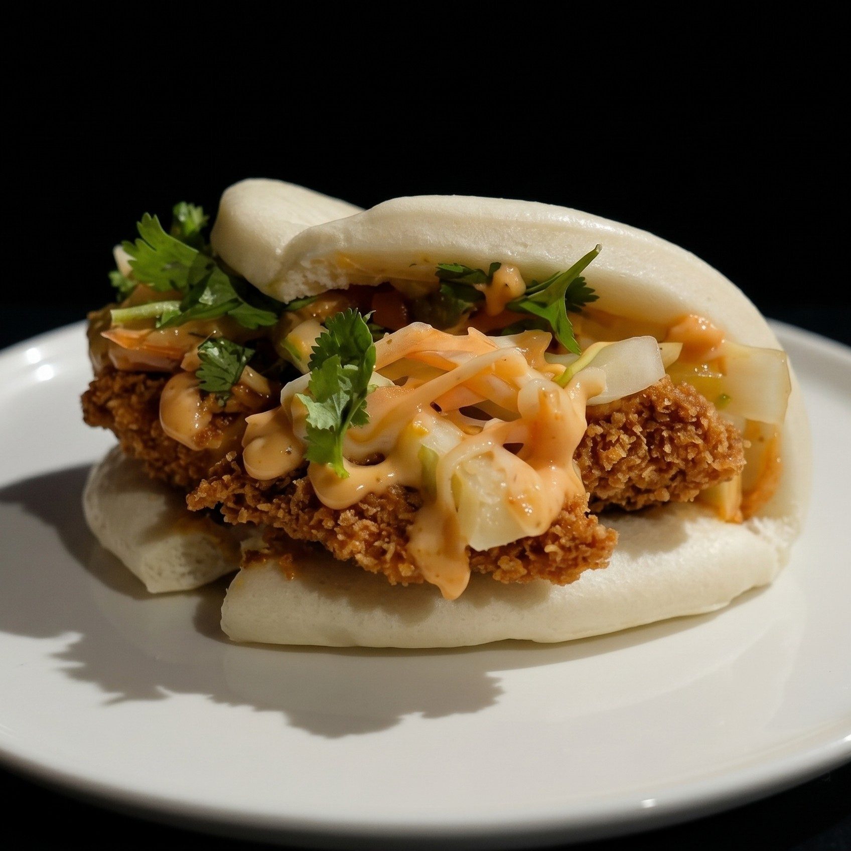 Lotus Bun (Bao Bun) with Crispy Chicken.