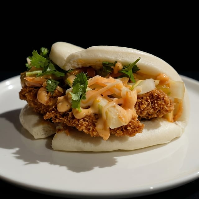 Lotus Bun (Bao Bun) with Crispy Chicken.