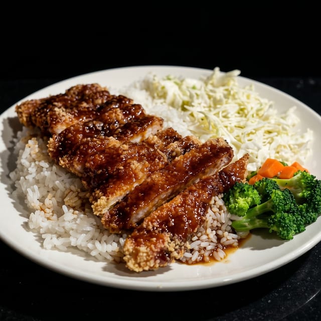 Tonkatsu (Japanese Pork Cutlet) Over Rice.
