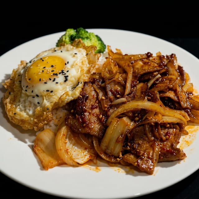 Korean Kimchi & Pork Over Rice 韩式辣炒猪肉盖饭.